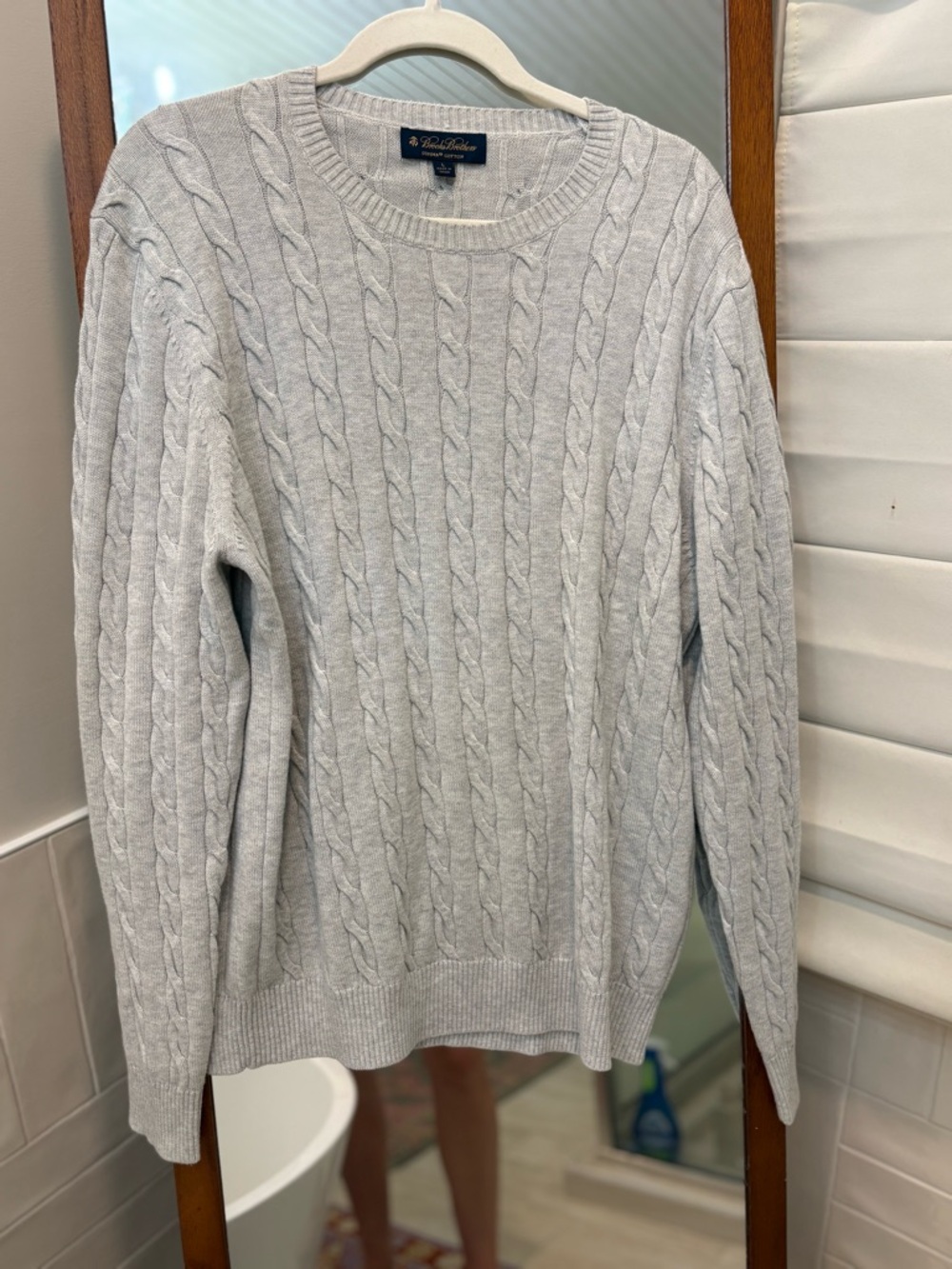 Brooks Brothers Light Gray Cable Knit Crewneck Sweater